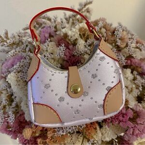 Pearlescent Satin Mini Bag Charm with Crystal Details